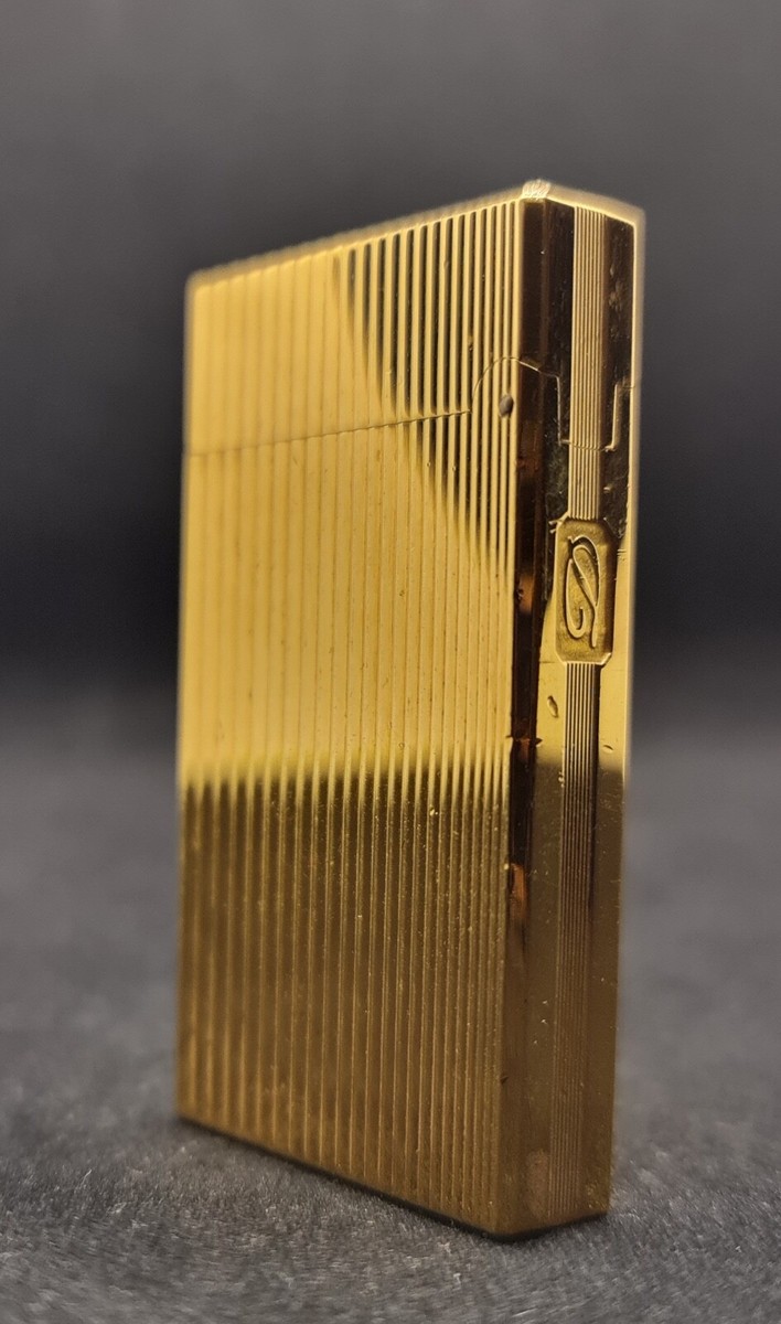 S.T. DUPONT GAS LIGHTER LIGNE D - Gold Plated Vertical Lines