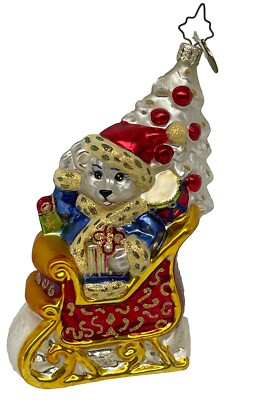 Christopher Radko Fuzzy Glider Christmas Ornament Polar Bear Sleigh 6  Rare