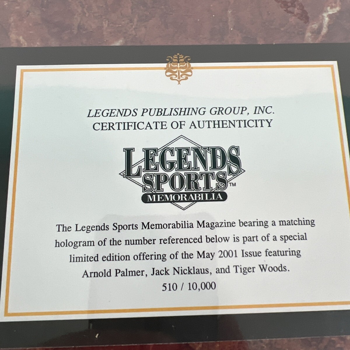 2001 Legends Sports Memorabilia Magazine Masters Legends Special 