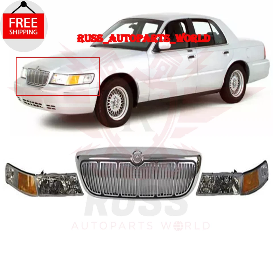For 1998-2002 Mercury Grand Marquis Front Grille Headlight Park signal Light 5PC - Image 3 of 4