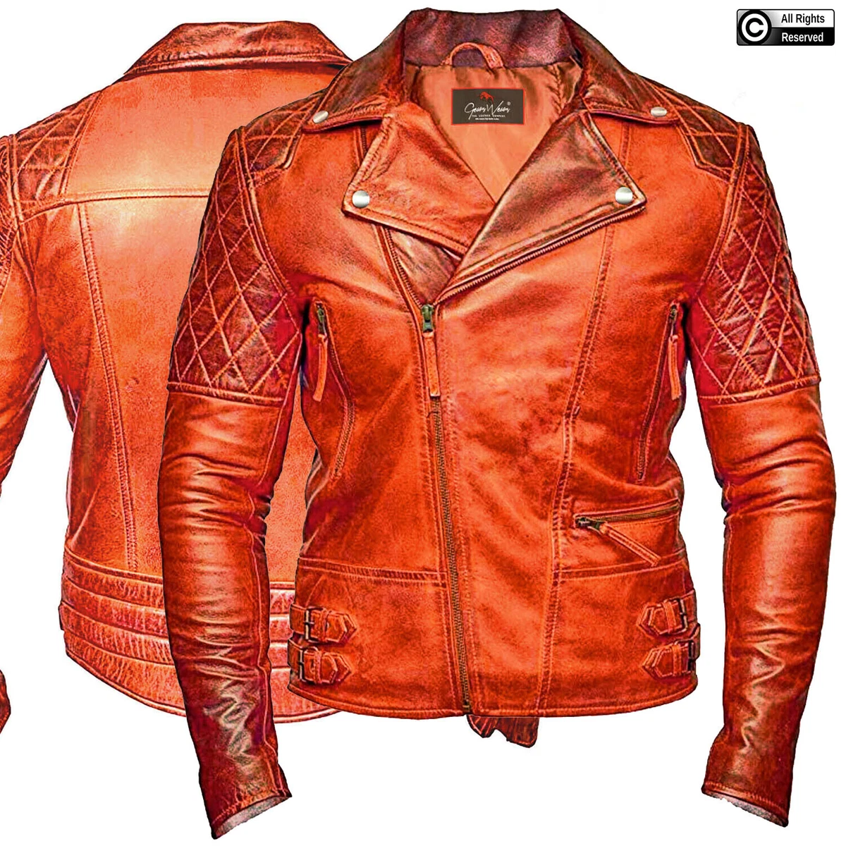 Gearswears Red Color Men's Leather Jacket made with Genuine Sheepskin  Leather