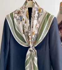 100% Silk Scarf Women Vintage butterfly garden Print Neckerchief Bandana 90cm