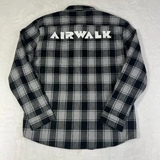 Airwalk Button Down Shirt Mens Size 2XL SK8 Skateboard Black Gray Plaid NWT