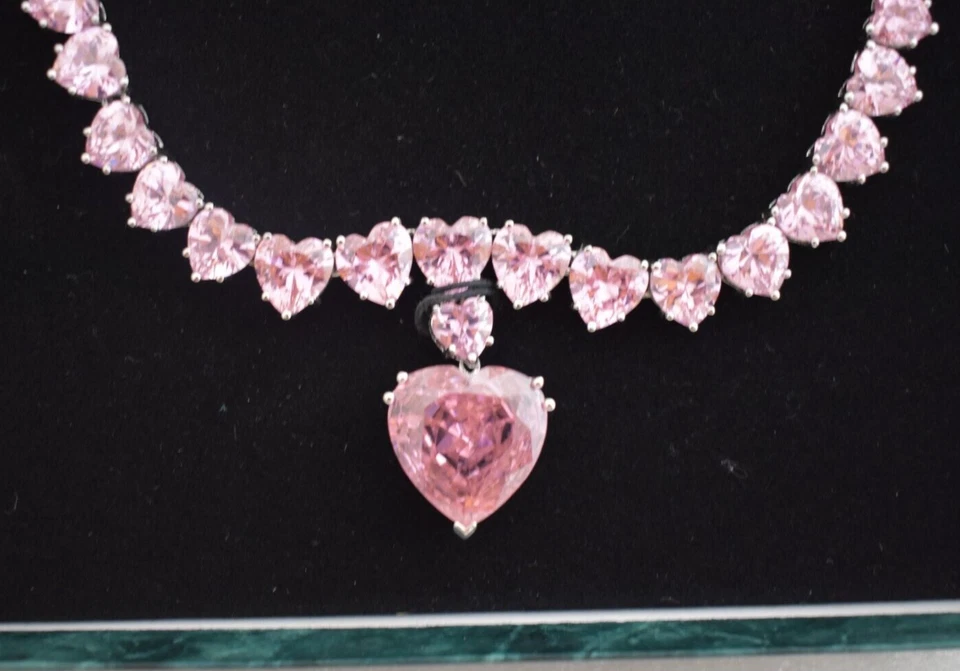 Collar Suzanne Somers Edición Limitada 228/300 Plata de Ley Rosa Circonita Corazones Foto 4 de 4