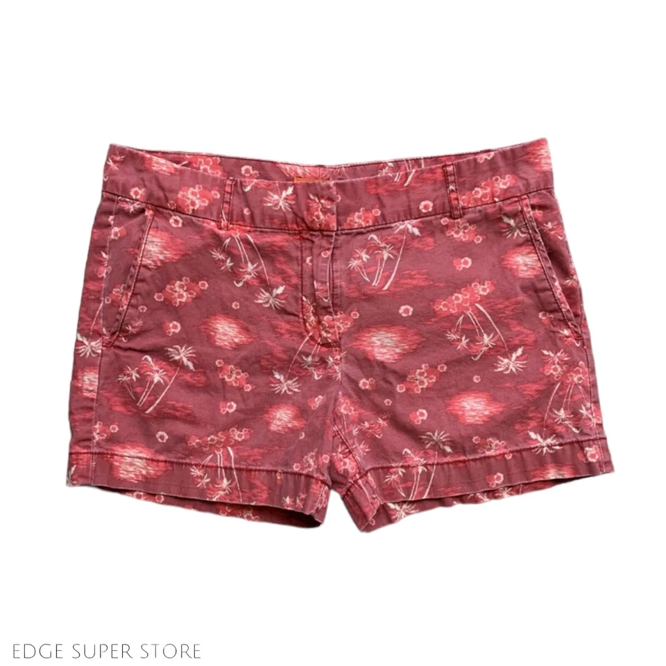 Joe Fresh Red Orange Palm Leaf Tree Floral Print Chino Cotton Mini Shorts Size 4 - Imagem 2 de 4