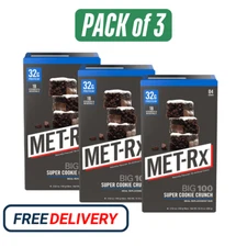 3Pack MET-Rx Big 100 High Protein Meal Replacement Bars Super Cookie Crunch 4 Ct