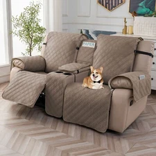 100% waterproof recliner cover double with center console, strap design，