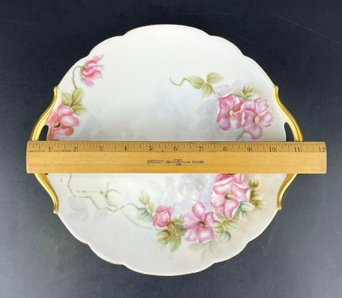 Vintage P und P Limoges rosa Rosen 11-1/4" Teller mit Griffen! - Bild 6 von 6