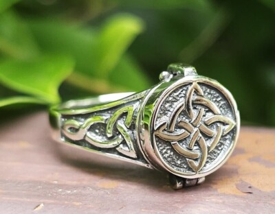 Hexenknoten Medaillon Ring 925 Sterling Silber Geheimfach Zauberknoten