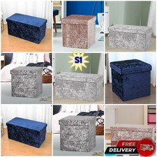 Crushed Velvet Ottoman Bench Foldaway Storage Box Seat Stool Silver Blush Navy
