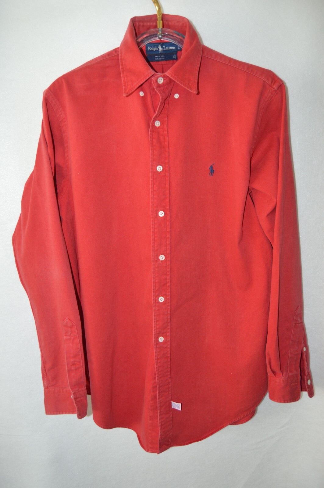 PONY POLO VINTAGE Ralph Lauren uomo L S camicia rossa TG L USA invecchiato