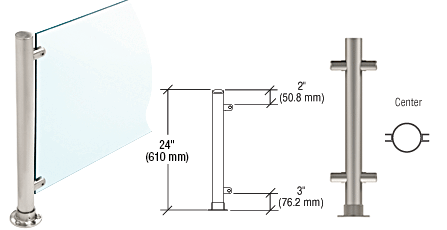 CRL PP58CBS Stainless 24 h. 1 Round Slimline Straight Front Post - Picture 4 of 5