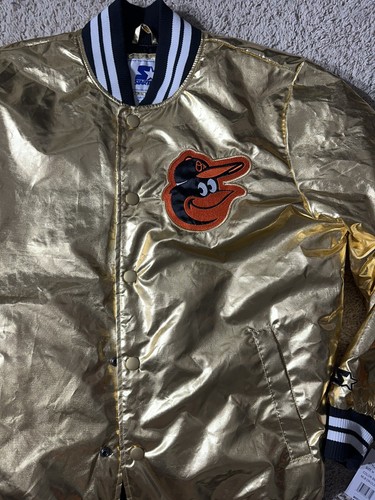 Starter Baltimore Orioles MLB Satin Gold Snap Bomber Jacket Men Medium - Picture 3 of 6