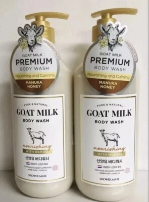 2x Shower Mate PURE & NATURAL GOAT MILK Body Wash MANUKA HONEY & Prebiotics