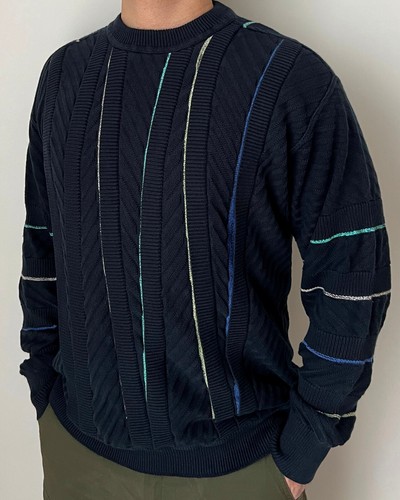 VINTAGE CARLO COLUCCI CHUNKY KNIT SWEATER PULLOVER LIKE A COOGI MEN’S 54 ~ XL - Picture 2 of 5