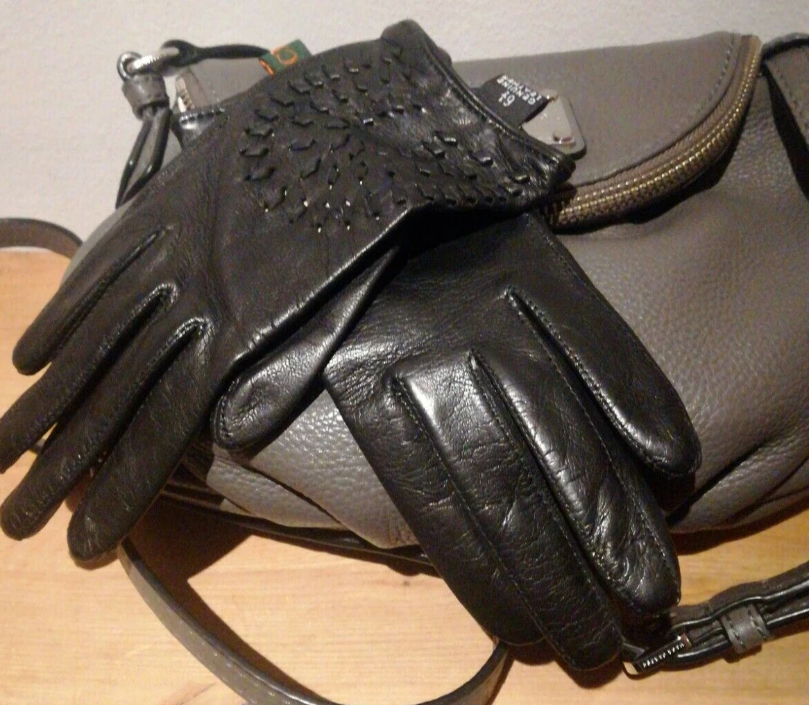 Black Leather gloves with embroidery