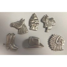 6 Metal Western Button Covers Decorative SilverTone Stamped Horse Saddle Boots
