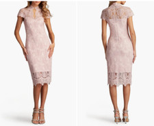 TADASHI SHOJI Rose Quartz Corded Lace Sheer Yoke Mandarin Cocktail Dress 8 = M