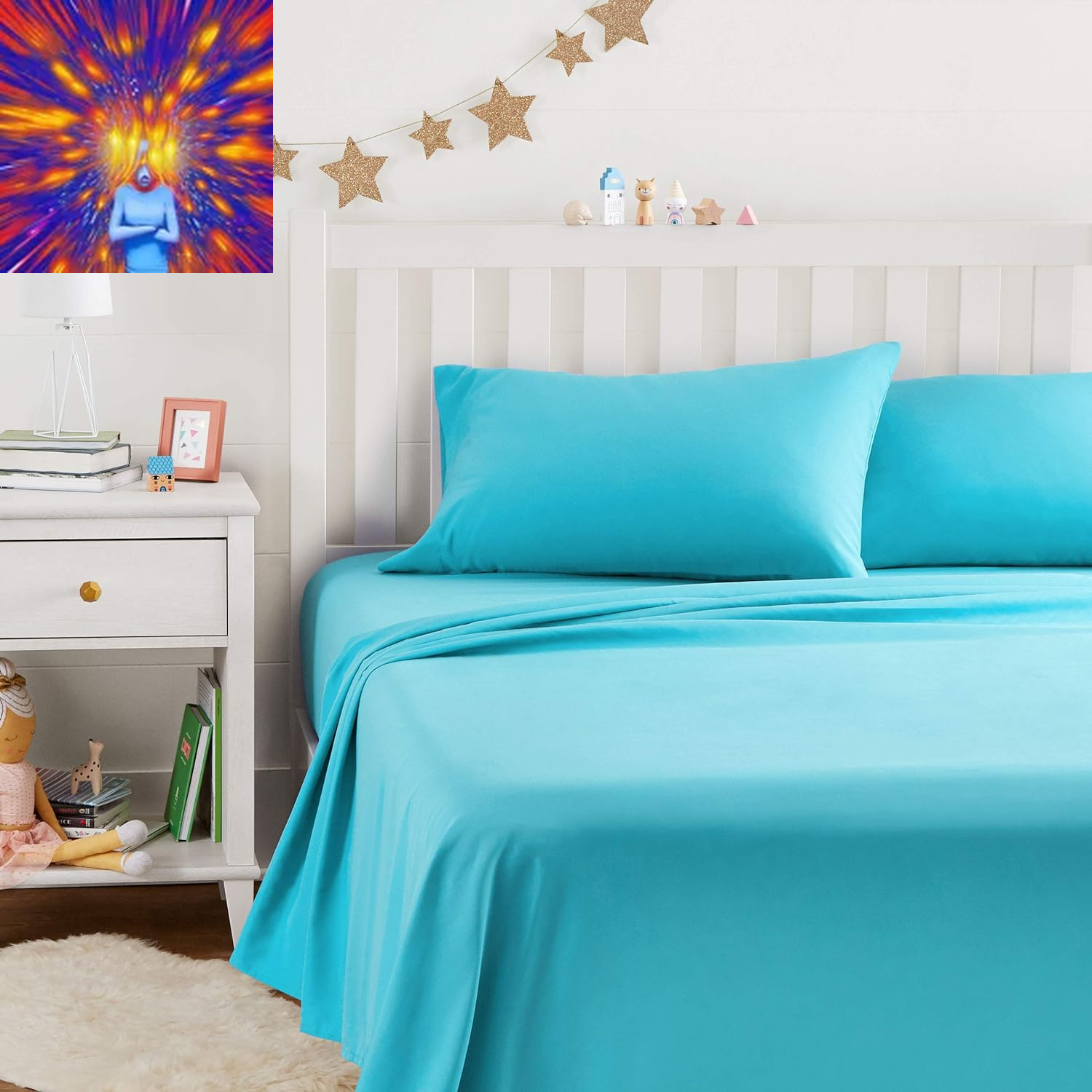 Kid'S Soft Easy-Wash Lightweight Microfiber 4-Piece Sheet Set, Full, Bright Aqua