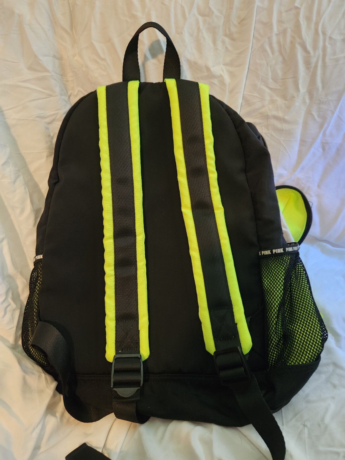 Victoria's Secret PINK Backpack Black Neon Yellow Gem