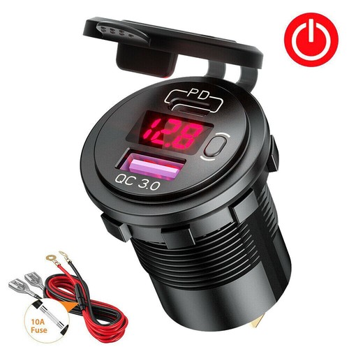 QC 3.0 + PD Chargeur Double Prise USB + Voltmètre LED + Prise de Puissance 12V pour Voiture Bateau RV - Photo 17 sur 17