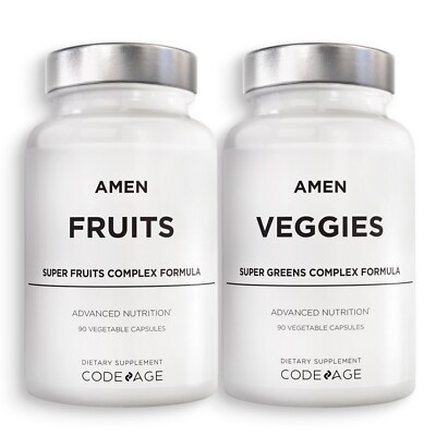 Amen Fruits + Veggies Vitamins Bundle, Raw Whole Food Multivitamin Capsules