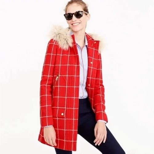WOMEN'S J. CREW - RED AND WHITE - WINDOW PANE PLAID JACKET - SIZE 6 - Picture 3 of 8