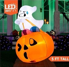 5 FT Tall Halloween Inflatables Outdoor Decorationsr,Ghost with Build-in LEDs
