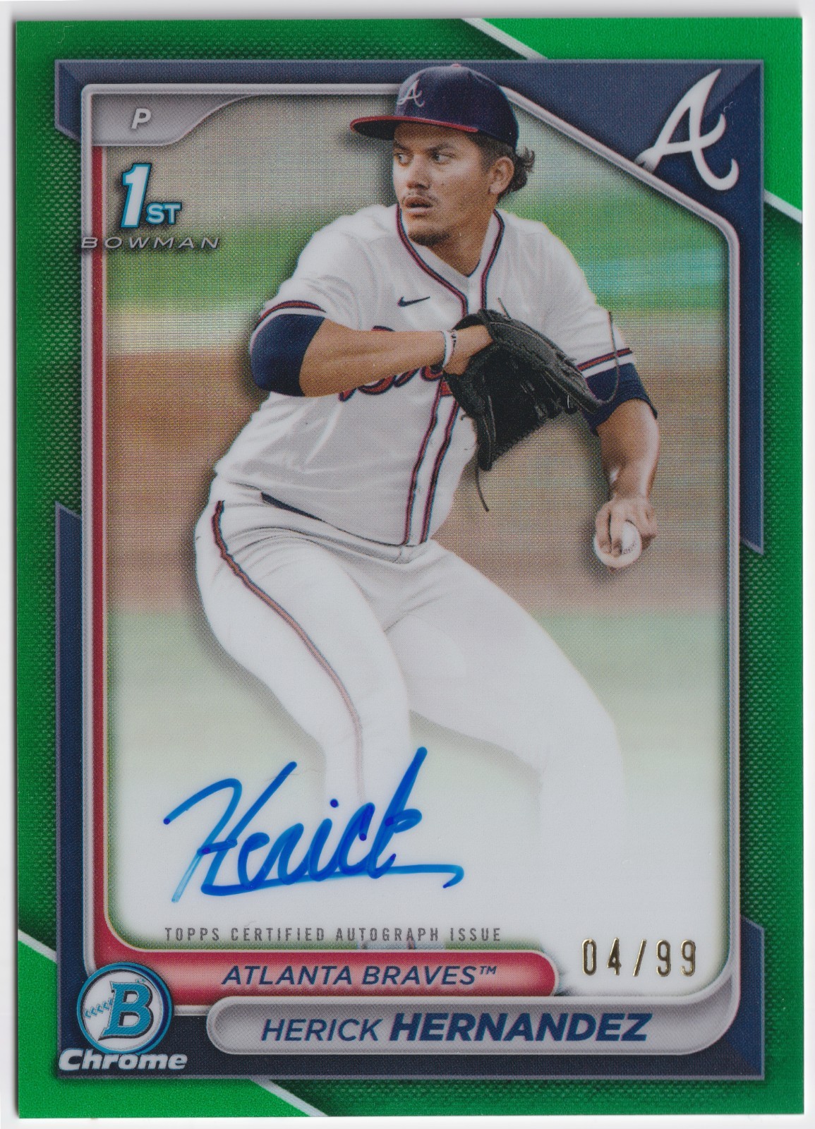 2024 Bowman Draft Chrome HERICK HERNANDEZ #CPA-HH Green Refractor #/99 1st Auto