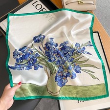 100 Silk 20" Small Square Scarf Women Neckerchief Wrap Flowers Oil Painting