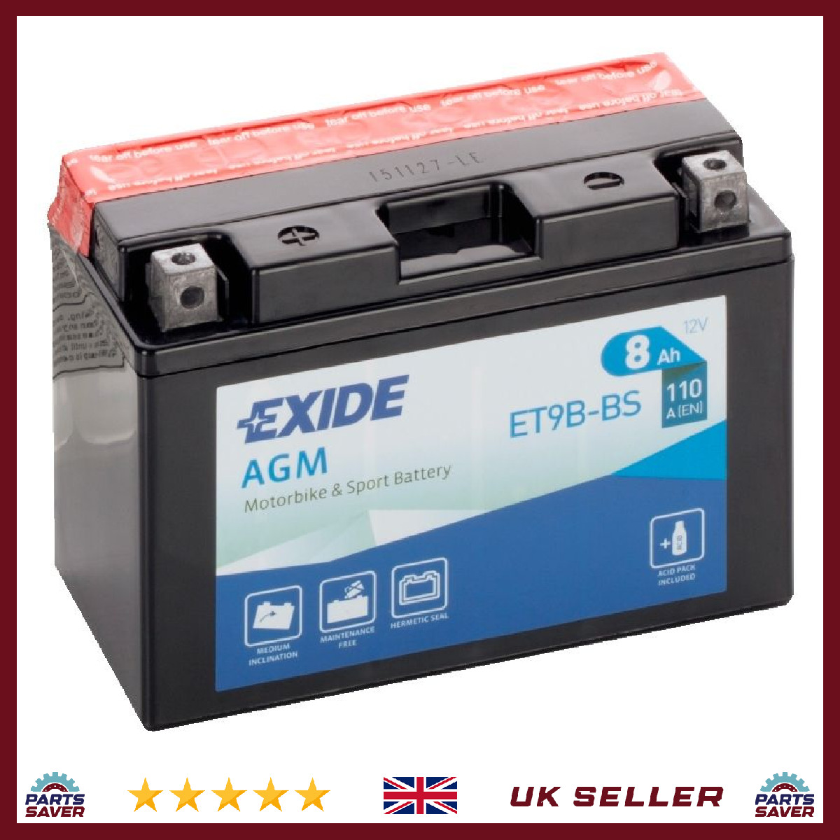 AGM Motorcycle Battery Bike Motorbike ET9B-BS Exide
