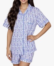 Juniors XS Button Down Sleepwear Purple Monkeys. 2 Pc Shirt And Short Set.