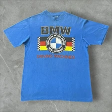 Vintage 1980s BMW Logo Tee Bavarian Motor Works Blue Large Cars