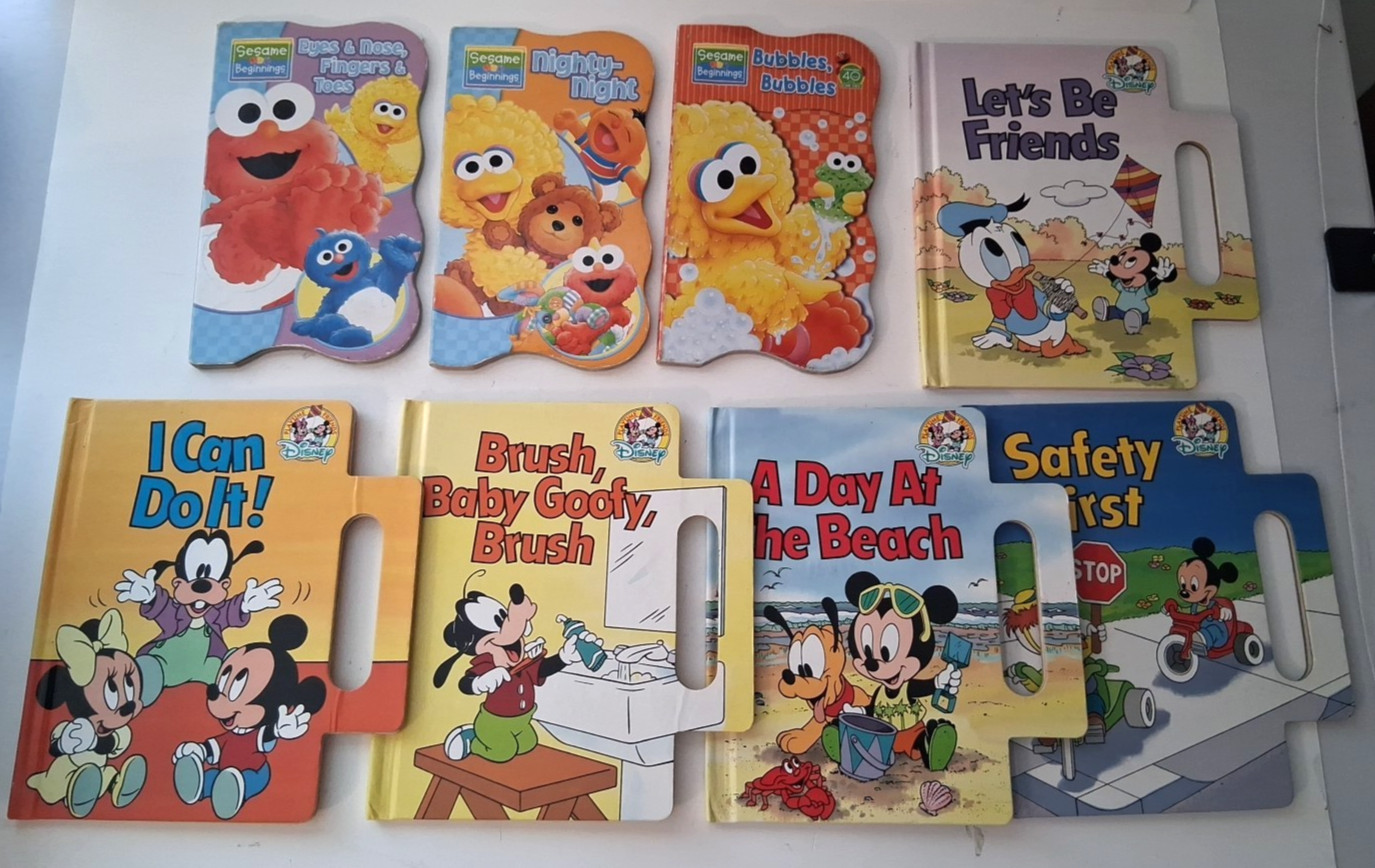 8 VTG 1990s Board Books Disney Babies Childrens w/Handles & Sesame Street
