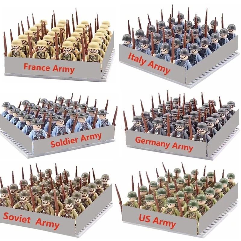 24pcs WW2 Army Figures Set USA UK GER FRA USSR Building Blocks Toy