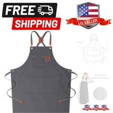 Chef Aprons for Women Men with Oversized Pockets, 12-Ounce Cotton Canvas Cros...