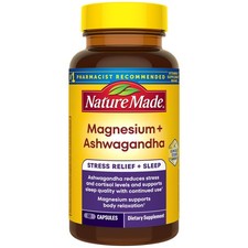 Magnesium Ashwagandha Capsules 300mg 60 Count Stress Relief Nature Made Sleep