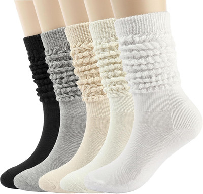 5 Pairs Slouchy Sock for Women,Thigh High Boot Socks Soft Knit Athletic Scrunch 