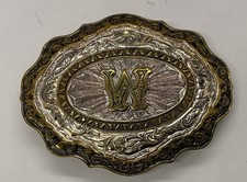 VTG Crumrine Heavy Silver Plate on Jewelers Bronze Western "W  Belt Buckle 1 1/2  