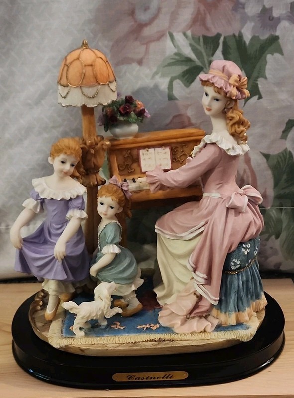 Lareaux Resin Piano Family Figurine Woman & Children Music Scene Multicolor