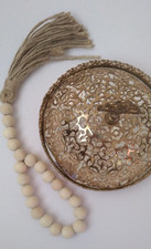 "Wood Bead Garland with Jute Tassel   Rustic Farmhouse Decor, Natural Beads