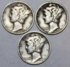 (3) Mercury Dimes - 1944D 1944P 1944S - VF/XF - #0482ED - FREE SHIPPING