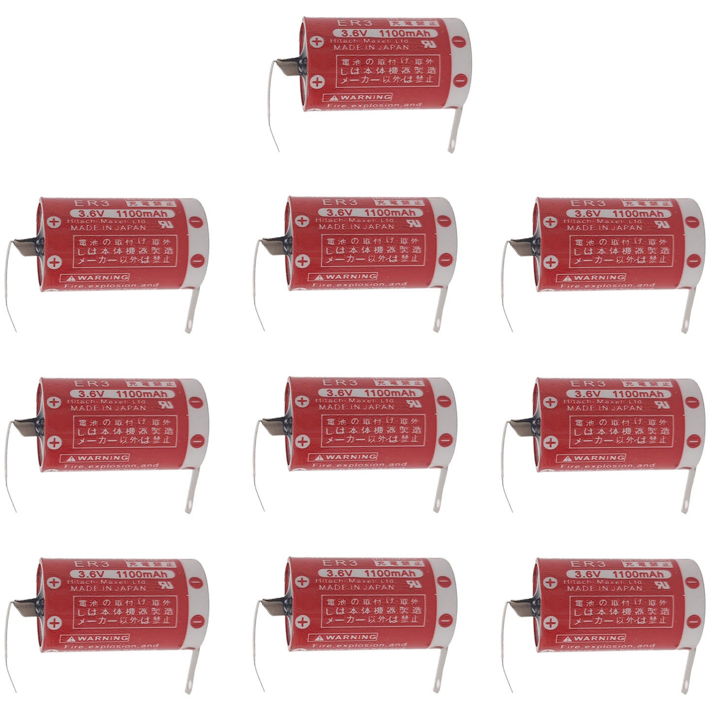 (10-Pcs) 1100mAh ER3 3.6V Non-rechargeable Li-ion PLC Battery with Solder feet