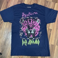 NWOT Men  s L Def Leppard Hysteria Album Cover Black Graphic Print Band T-Shirt