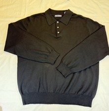 Merino Wool Large Grant Thomas Sweater Men’s  Black Polo Collar Long Sleeve