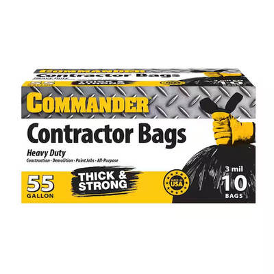 55 Gallon 3 MIL (eq) Heavy Duty Contractor Bags with Flap Ties - 36'' x 56'' wi...