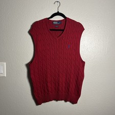 Vintage 90s Polo Ralph Lauren Cable Knit Sweater Vest Mens Size Large Red Preppy