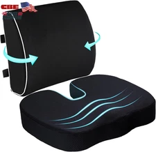 Coccyx Seat Cushion Lumbar Support Memory Foam Back Pain Relief Black