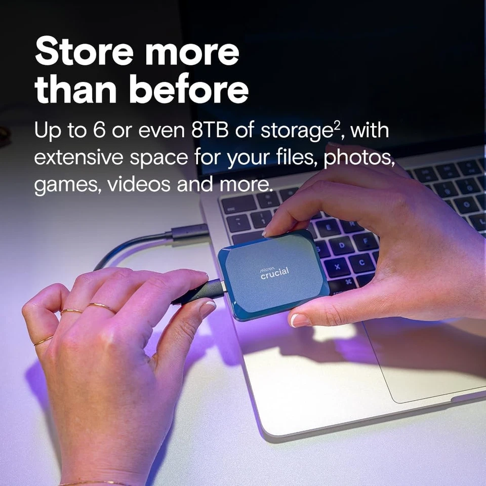 Crucial X10 1TB Portable SSD, Up to 2,100MB/s, USB 3.2 USB-C, 1TB, Blue  - Image 2 of 4