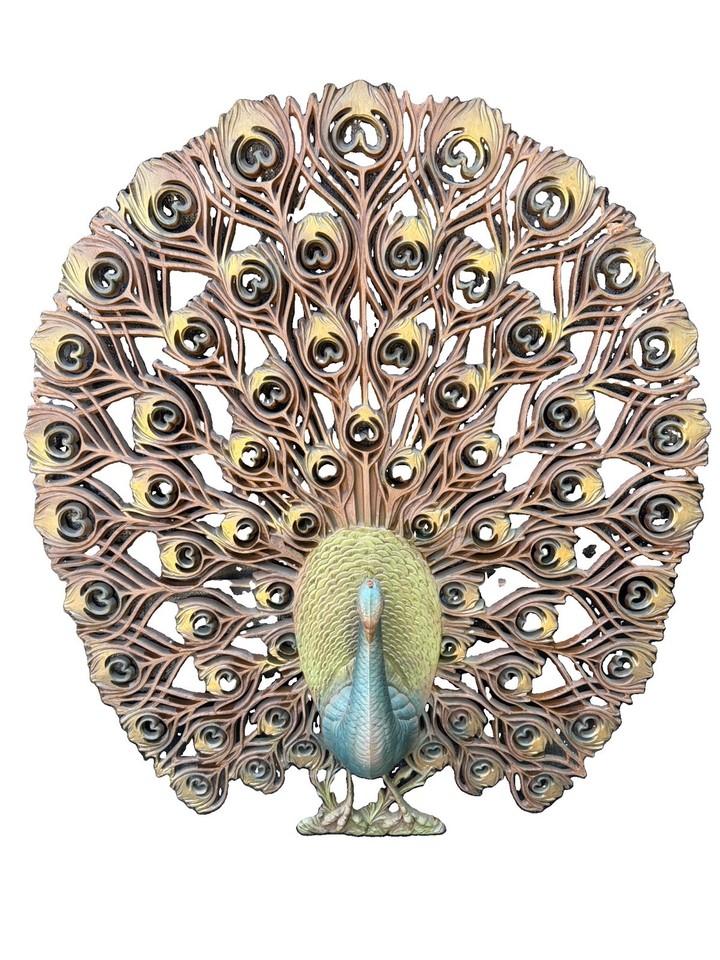 Rare 1960s MCM Burwood Peacock wall decor 30x34” AS SEEN
